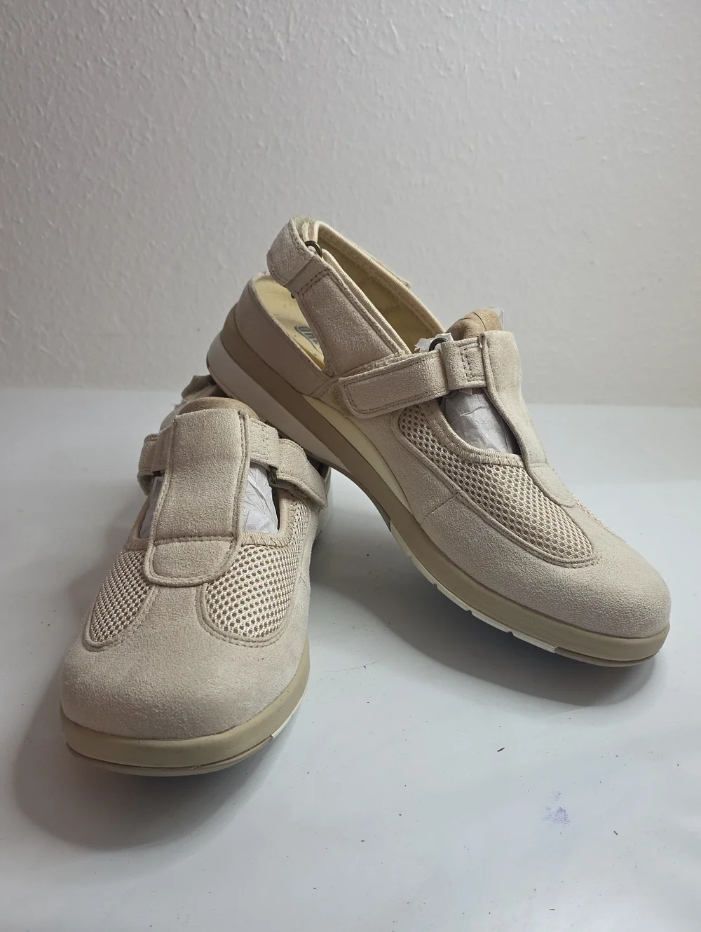 DREW ODYSSEY SLINGBACK ORTHOPEDIC HOOK/LOOP CREAM SUEDE WALKING SHOES LADIES 9.5